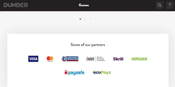 Dunder Casino NZ payment methods 