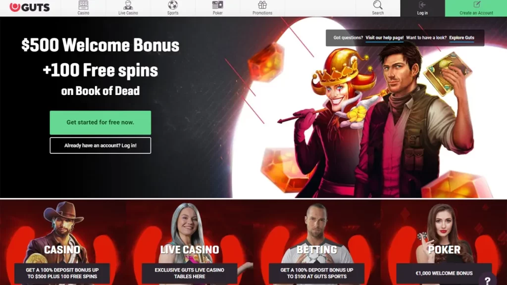Guts Online Casino NZ welcome bonus 
