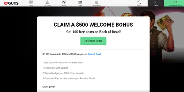 Guts Casino free spins welcome bonus 